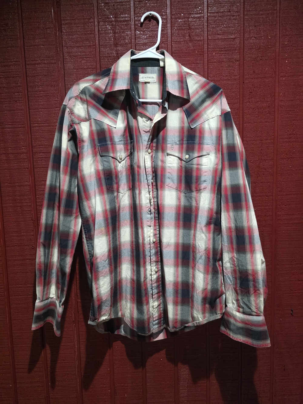 Stetson Men's Red, White & Blue Plaid Western Button-Down Shirt